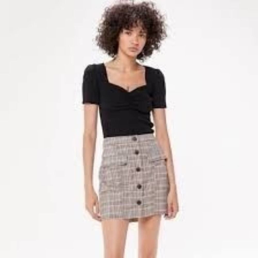 Urban Oufitters Gray Plaid Button Mini Skirt